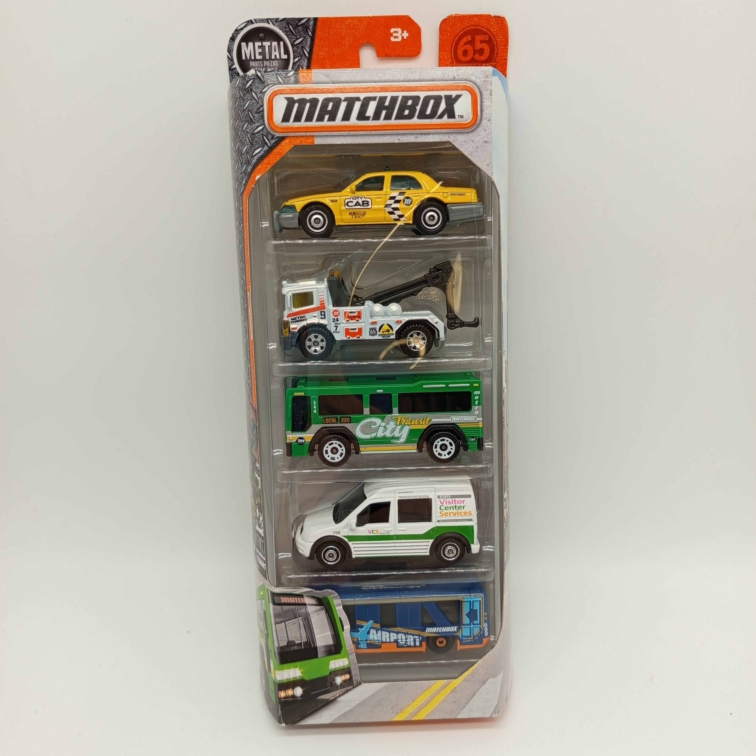 Matchbox 5er-Pack Stadtfahrzeuge – Taxi, Bus & Service-Van, OVP